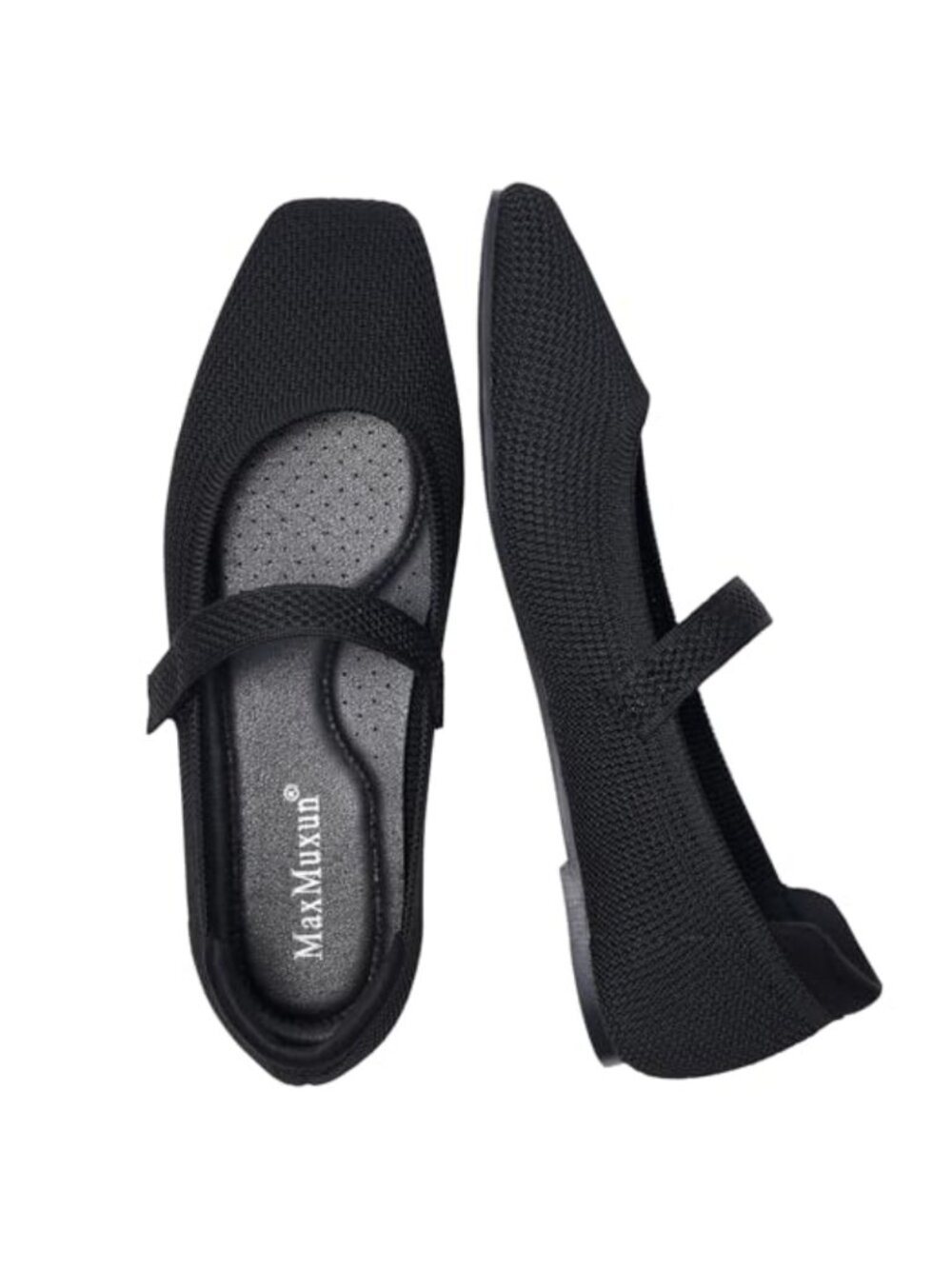 Knit Mary Jane Flats Square Toe Memory Foam Comfort Shoes